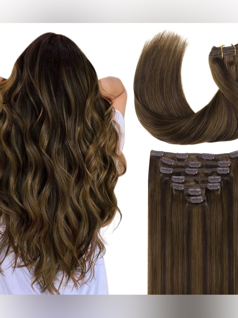 20” Clip-in Human Hair Extensions Spiral Brown Sugar Highlights 7 pcs